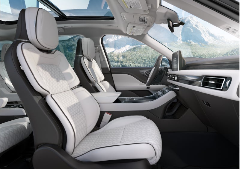 The interior of a Lincoln Aviator® Black Label model is shown in the Chalet theme | Pugmire Lincoln of Marietta in Marietta GA