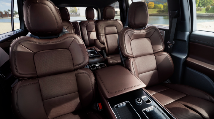 The cabin of the 2025 Lincoln Aviator® SUV is shown with black and brown accents. | Pugmire Lincoln of Marietta in Marietta GA